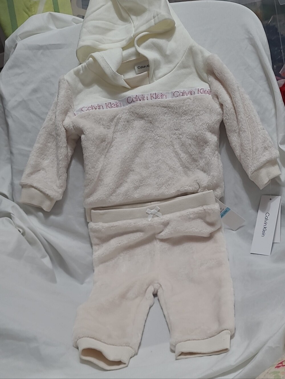 Calvin Klein Ivory Plush Hooded Baby Outfit